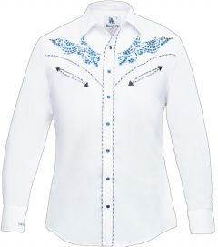 Modestone Men's Embroidered Long Sleeved Fitted Western Shirt Filigree White