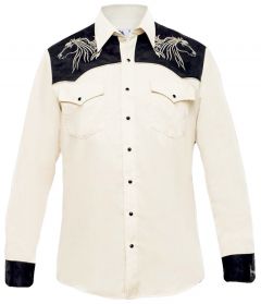 Modestone Men's Embroidered Fitted Western Shirt Horse "Super Suede" White