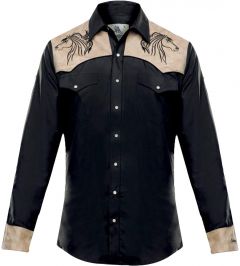 Modestone Men's Embroidered Fitted Western Shirt Horse "Super Suede" Black