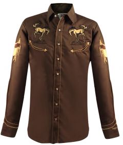 Modestone Men's Long Sleeved Fitted Western Shirt Horses Saddles Embroidered