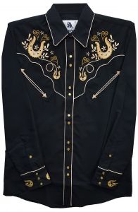 Modestone Men's Embroidered Long Sleeved Fitted Western Shirt Horseshoes Hearts Black