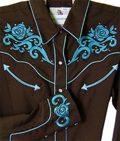Modestone Women's Embroidered Long Sleeve Western Shirt Floral Rhinestones Brown