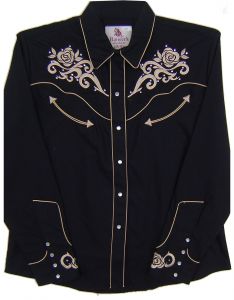 Modestone Women's Embroidered Fitted Western Shirt Filigree Black