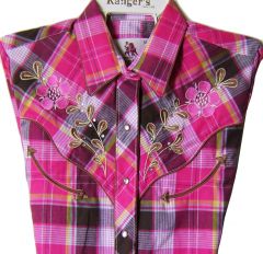 Modestone Women's Embroidered Long Sleeved Shirt Filigree Rhinestones Pink