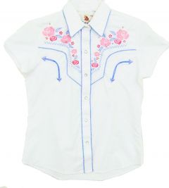 Modestone Women's Embroidered Short Sleeved Shirt Rose Floral Beige