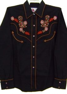 Modestone Women's Embroidered Long Sleeved Shirt Filigree Cowboy Boot Black
