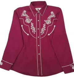 Modestone Women's Embroidered Fitted Western Shirt Floral Purple