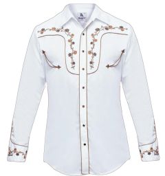 Modestone Men's Embroidered Long Sleeved Fitted Western Shirt Floral White