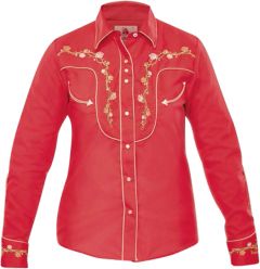 Modestone Women's Embroidered Fitted Western Shirt Floral Red