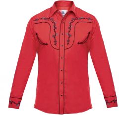 Modestone Men's Embroidered Long Sleeved Fitted Western Shirt Floral Red