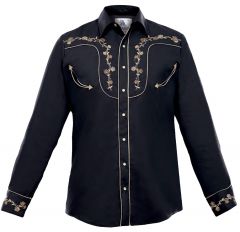 Modestone Men's Embroidered Long Sleeved Fitted Western Shirt Floral Black