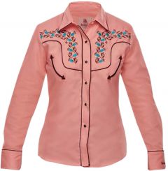 Modestone Women's Embroidered Fitted Western Shirt Floral Pink