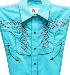 Modestone Women's Embroidered Long Sleeved Fitted Western Shirt Floral Blue