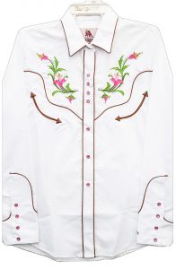 Modestone Women's Embroidered Long Sleeved Western Shirt Floral Horseshoe White