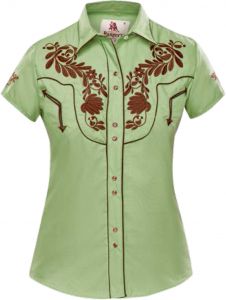 Modestone Women's Embroidered Short Sleeved Fitted Western Shirt Floral Green