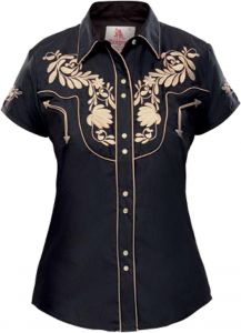 Modestone Women's Embroidered Short Sleeved Fitted Western Shirt Floral Black