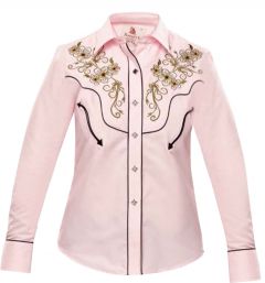 Modestone Women's Embroidered Fitted Western Shirt Floral Horse Pink