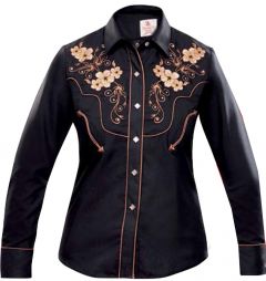 Modestone Women's Embroidered Fitted Western Shirt Floral Horse Black
