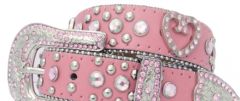 Modestone Women's Leather Heart Bling Belt 38 Pink