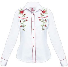 Modestone Women's Embroidered Long Sleeved Fitted Western Shirt Rose White