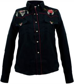 Modestone Women's Embroidered Long Sleeved Fitted Western Shirt Bull Black