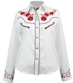 Modestone Women's Embroidered Long Sleeved Fitted Western Shirt Floral White