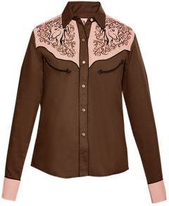 Modestone Women's Horse Embroidered Long Sleeved Fitted Western Shirt Brown