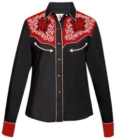 Modestone Women's Horse Embroidered Long Sleeved Fitted Western Shirt Black