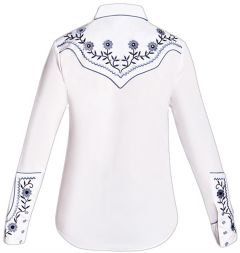Modestone Women's Floral Embroidered Long Sleeved Fitted Western Shirt White