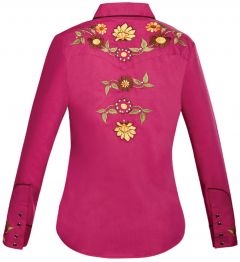 Modestone Women's Floral Embroidered Long Sleeved Fitted Western Shirt Purple