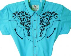 Modestone Women's Embroidered Short Sleeve Shirt Floral Turquoise