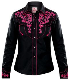 Modestone Womens Embroidered Long Sleeve Fitted Western Shirt Floral Black