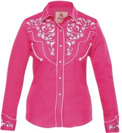 Modestone Women's Embroidered Long Sleeve Fitted Western Shirt Floral Fuchsia