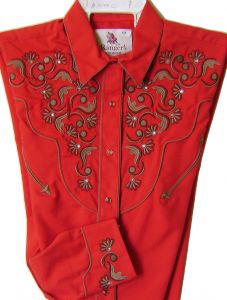 Modestone Women's Embroidered Long Sleeve Fitted Western Shirt Floral Red