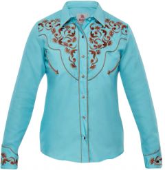 Modestone Women's Embroidered Long Sleeve Fitted Western Shirt Floral Blue