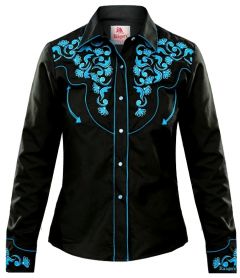 Modestone Women's Embroidered Long Sleeve Fitted Western Shirt Floral Black