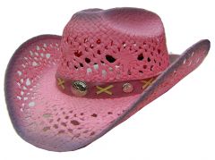 Modestone Women's Straw Cowboy Hat Pink Smokey Blue