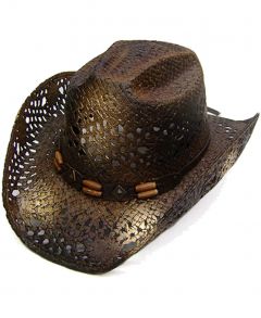 Modestone Men's Straw Cowboy Hat Brown Black Gold