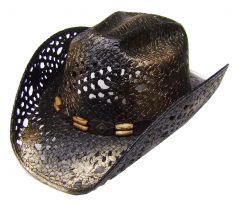 Modestone Men's Straw Cowboy Hat Black Gold