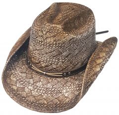 Modestone Straw Cowboy Hat Diamond Pattern Weave Material Metal Studs Hatband Beige