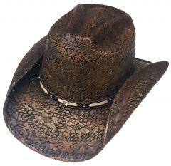 Modestone Straw Cowboy Hat Diamond Pattern Weave Material Metal Studs Hatband
