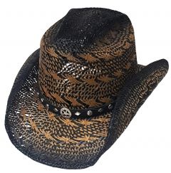 Modestone Straw Cowboy Hat Breezer Metal Concho Studs Hatband Brown