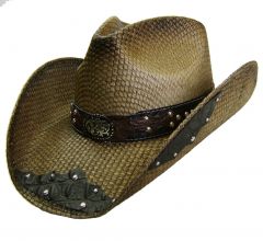 Modestone Men's Straw Cowboy Hat filigree Brown & Black