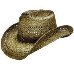 Modestone Straw Cowboy Hat Breezer Metal Diamond Concho Studs Hatband Khaki