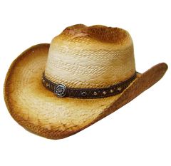 Modestone Unisex Straw Cowboy Hat Breezer Metal Diamond Concho Studs Hatband Tan