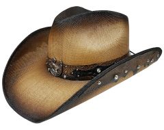 Modestone Straw Cowboy Hat Longhorn Bull Horseshoe Rhinestones Appliques Brown