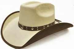 Modestone Men's "Felt Feel" Cowboy Hat Texas Star Conchos Studs M Off-White