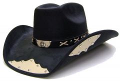 Modestone Men's "Felt Feel" Cowboy Hat Texas Star Appliques Studs Black