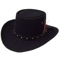 Modestone Unisex Gambler Faux Felt Cowboy Hat Feather Hatband Size:57 Black