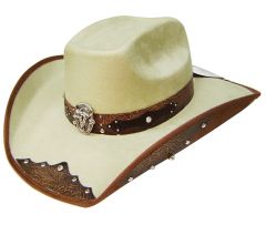 Modestone ''Felt Feel'' Cowboy Hat Leather-Like Appliques White